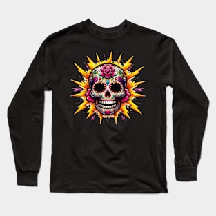 Sugar Skull Art - Lightning Strikes Twice: Dia de los Muertos Edition Long Sleeve T-Shirt